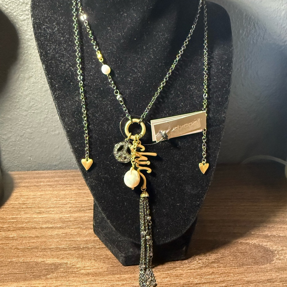 Chico’s Two Toned Elegant Gold and Silver Necklace with Heart Charms NWT